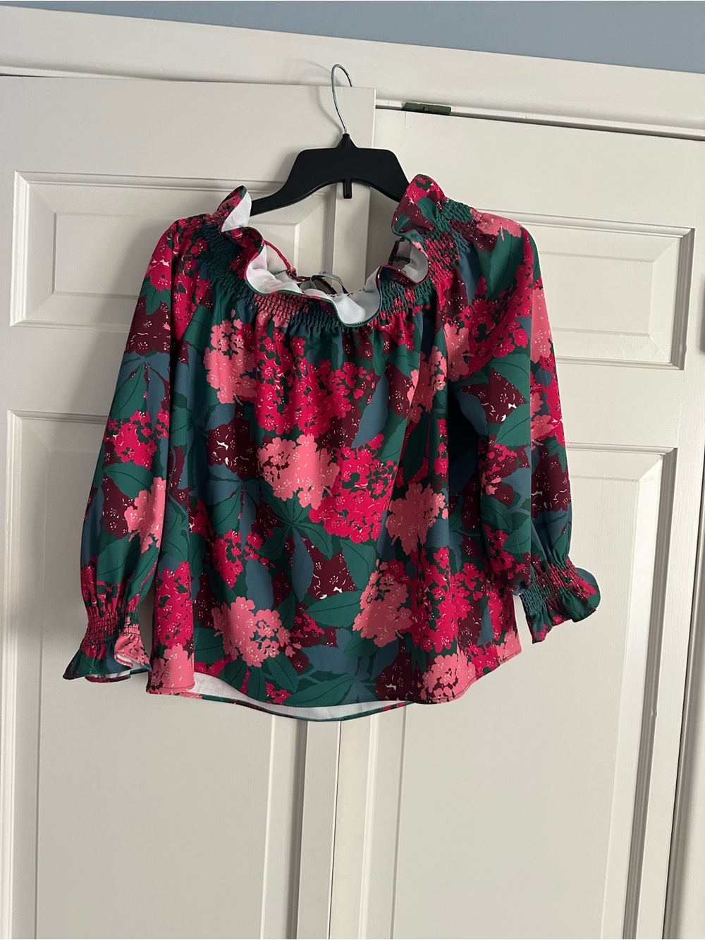 Tuckernuck Floral Off-Shoulder Blouse - Pink & Green
